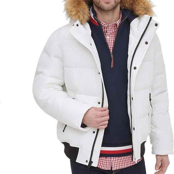 Tommy Hilfiger White Quilted Snorkel Bomber Parka Jacket M Streetwear winter - Picture 2 of 10